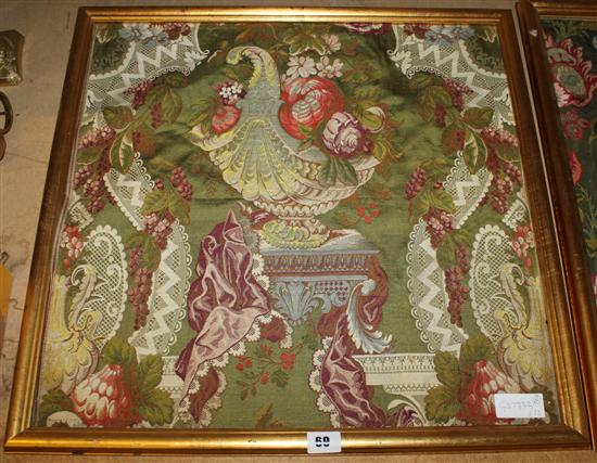 2 framed panels of 1860s silk Jacquard samples